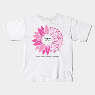 Breast cancer support squad with flower, ribbons & black type Kids T-Shirt